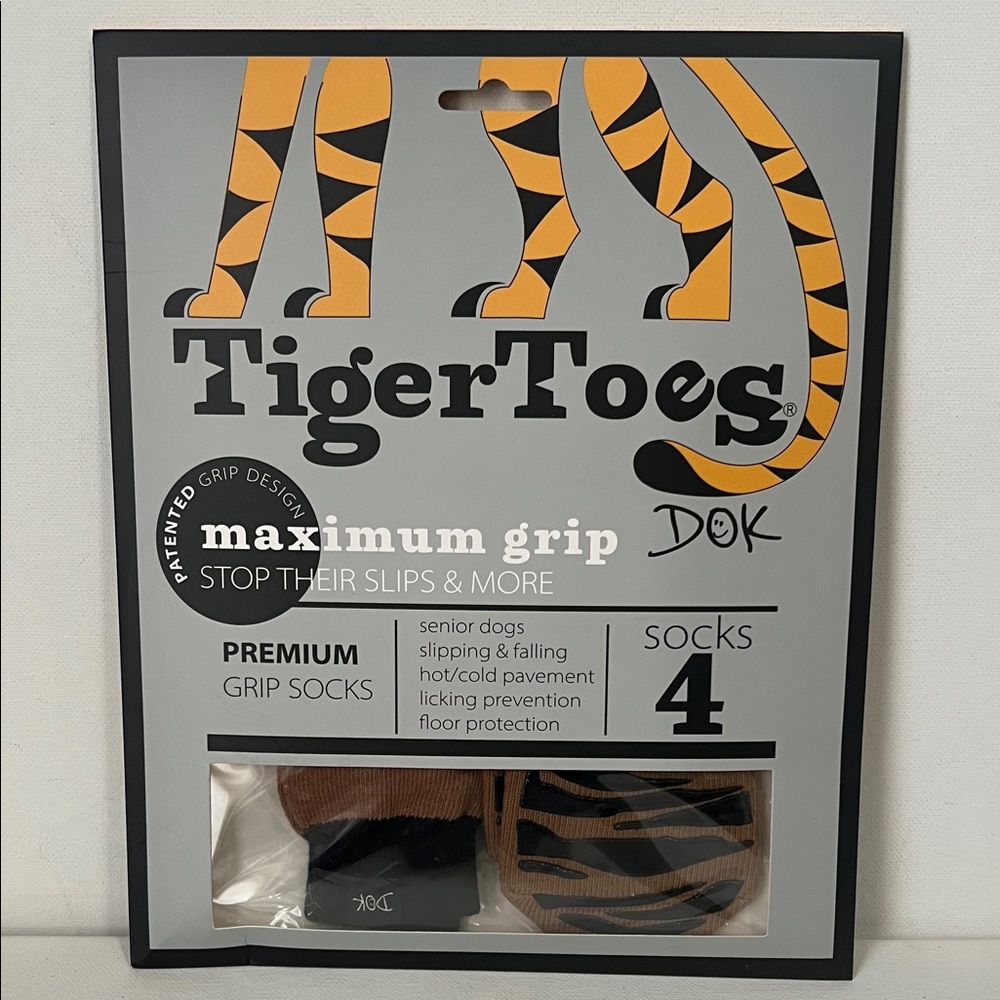 TigerToes Premium Maximum Grip Dog Socks - Brown & Black